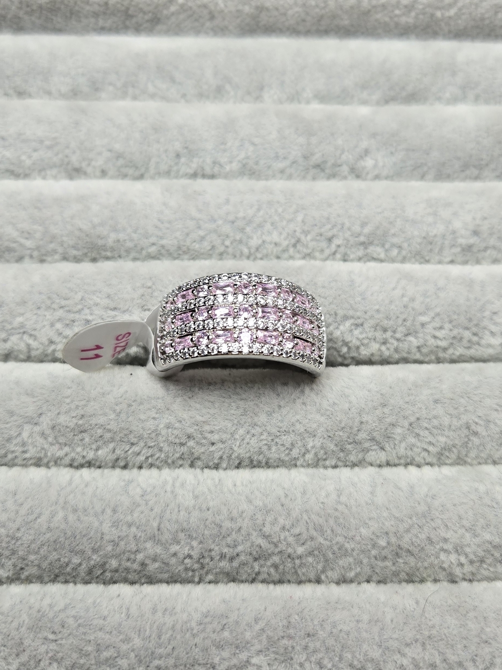 Size 11 Rose Quartz Cubic Zirconia Rhodium Plated Bomb Party Ring